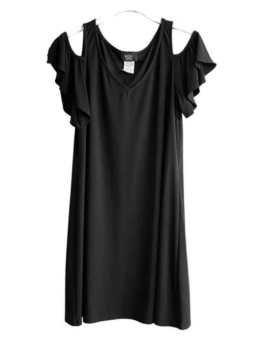 MSK Cold Shoulder V-neck Jersey Shift Dress Black Size LP